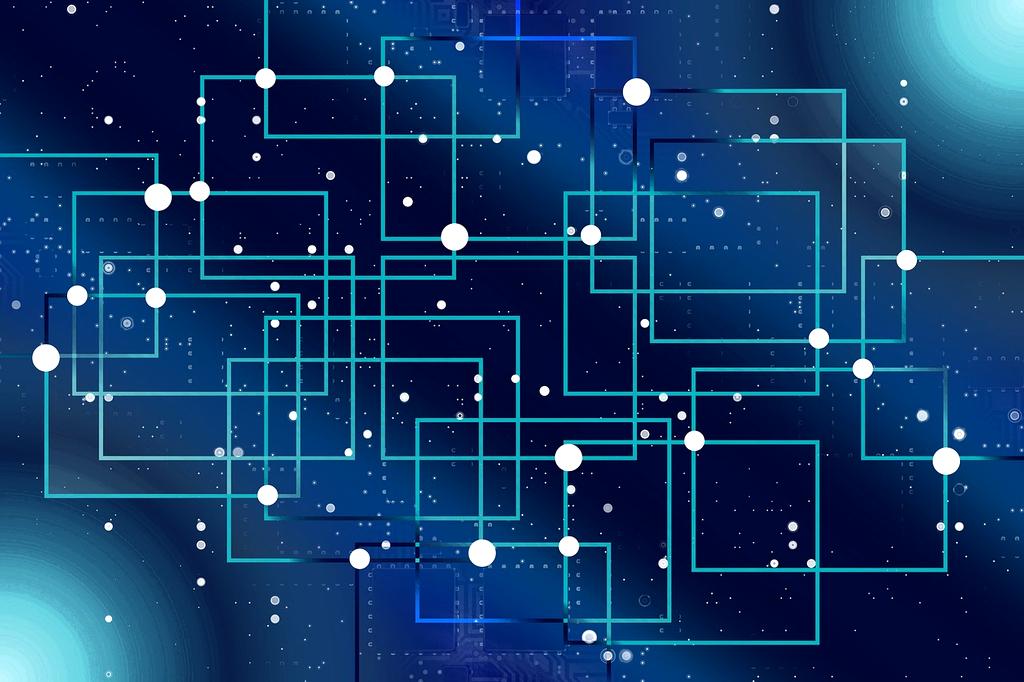 Modern data center with server racks and blue lighting